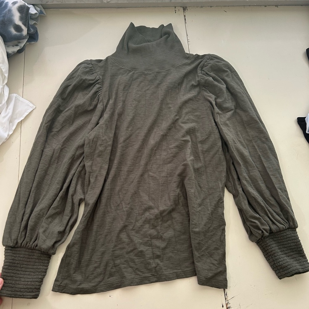 Anthropologie Olive Green Turtleneck Top